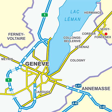 Stadtplan Genf: Anfahrt nach Veigy